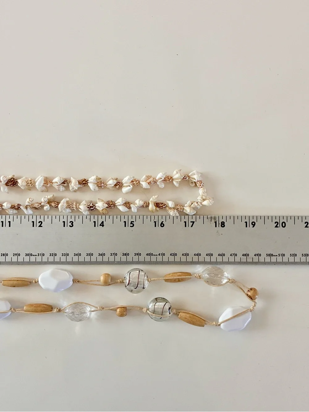 Stackable Beach Chic White & Tan Layered Shell & Bead Textured Necklace Lot of 2